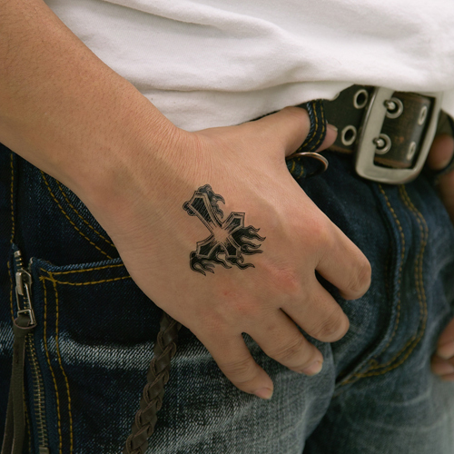 タトゥーシール 炎と十字架