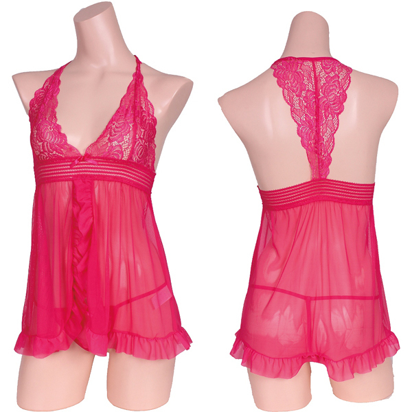 恋心フェミニンベビードール&Tバックセット ピンク