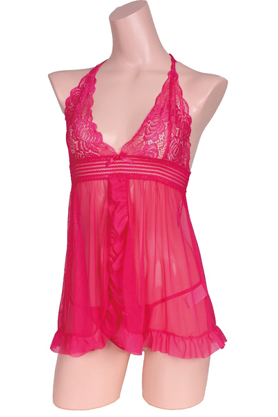 恋心フェミニンベビードール&Tバックセット ピンク