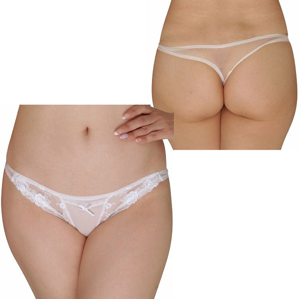 シースルー&レースポケット付きオープンTバック ホワイト