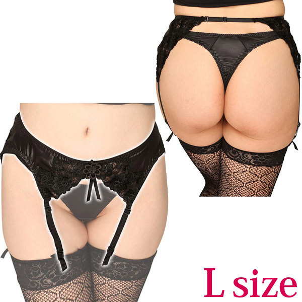 フェリカ&レースコンビ生地ガーターベルト ブラック L