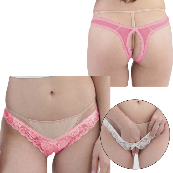 極薄シースルーレース付ローライズ股ワレTバック ピンク