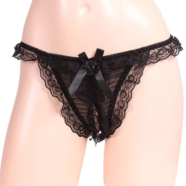 レースの揺れ感が際立つオープンショーツ ブラック