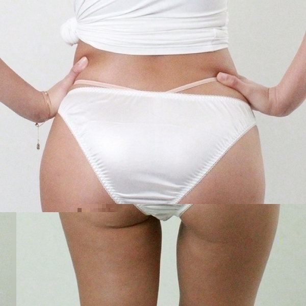 光沢ストレッチ&レース付きポケット付きフルバック ホワイト L