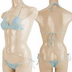 ストレッチフラワー総レースブラ&ショーツ サックス(下着) ストレッチフラワー総レースブラ&ショーツ サックス